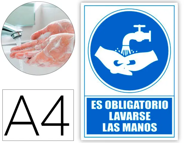 Imagen Pictograma archivo 2000 obligatorio lavarse las manos pvc color azul 210x297 mm