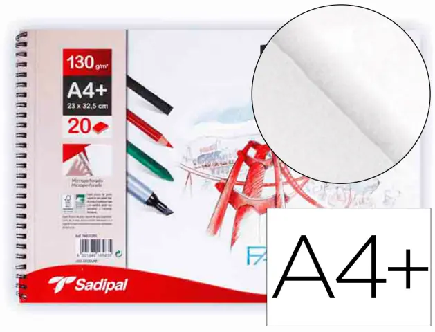 Imagen Bloc dibujo sadipal fabriano din a4+ espiral 20 hojas 130g/m2 grano suave microperforado liso