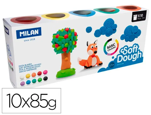 Imagen Pasta milan para modelar soft dough basic caja de 10 botes colores surtidos 85 g