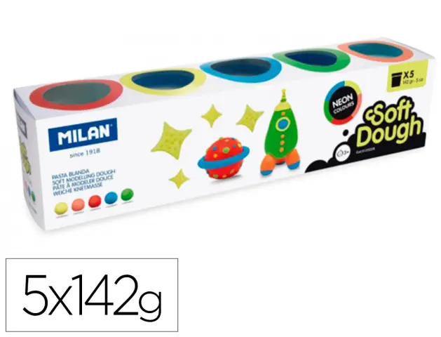 Imagen Pasta milan para modelar soft dough neon caja de 5 botes colores surtidos 142 g
