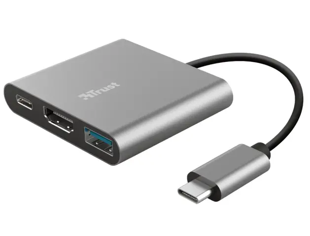 Imagen Adaptador trust dalyx 3 en 1 multipuerto usb-c / usb-a usb-c hdmi 2.0 color aluminio