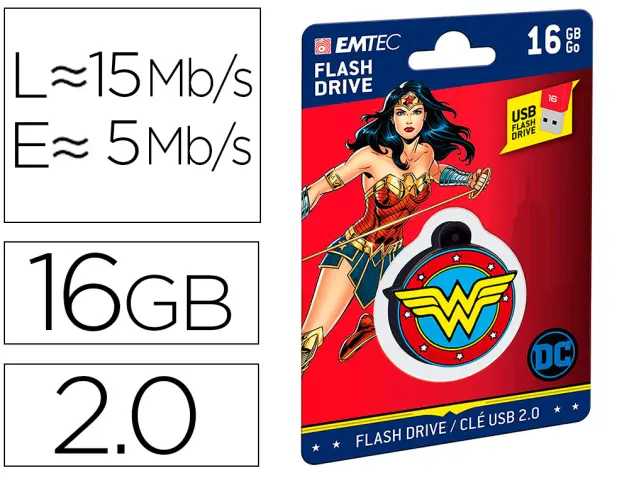 Imagen Memoria usb emtec flash 16 gb usb 2.0 collector wonder woman