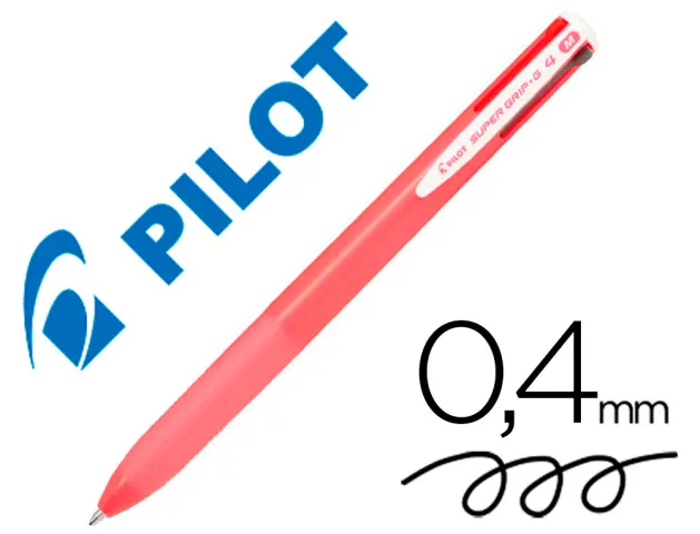 Imagen Boligrafo pilot super grip g 4 colores retractil sujecion de caucho tinta base de aceite cuerpo color rosa