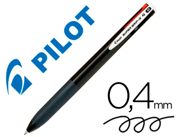 Imagen Boligrafo pilot super grip g 4 colores retractil sujecion de caucho tinta base de aceite cuerpo color negro