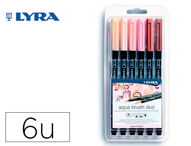 Imagen Rotulador lyra aqua brush acuarelable doble punta y pincel tonos piel blister de 6 unidades surtidas