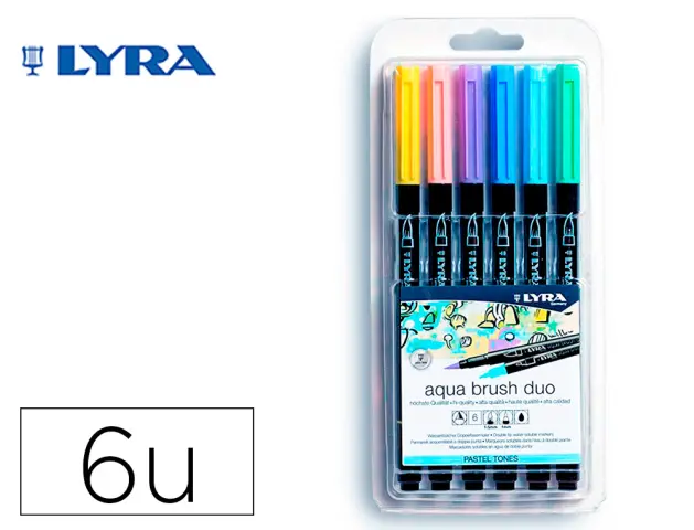 Imagen Rotulador lyra aqua brush acuarelable doble punta y pincel tonos pastel blister de 6 unidades surtidas