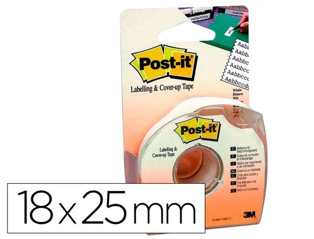 Imagen Cinta adhesiva post-it 18x25 mm 6 lineas en portarrollos especial para ocultar y etiquetar