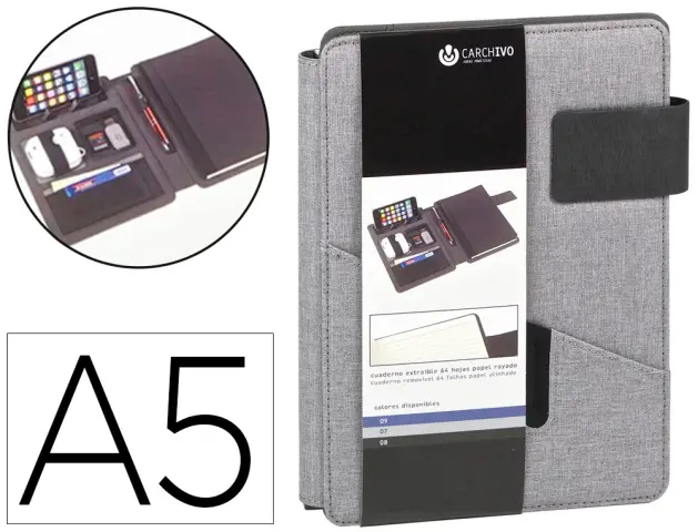 Imagen Portanotas carchivo venture din a5 con soporte smartphone cuaderno color gris