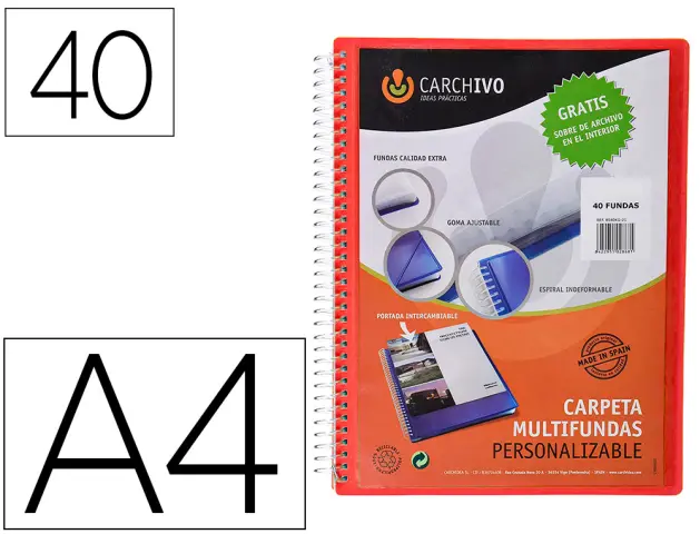 Imagen Carpeta carchivo archivex polipropileno canguro escaparate con espiral 40 fundas cierre gomasdin a4