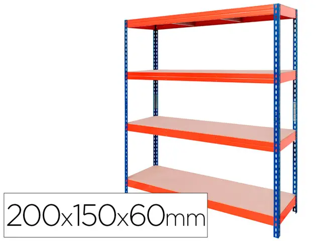 Imagen Estanteria metalica ar stabil xl 200x150x60 cm 4 estantes 500 kg por estante bandeja de madera sin tornillos color