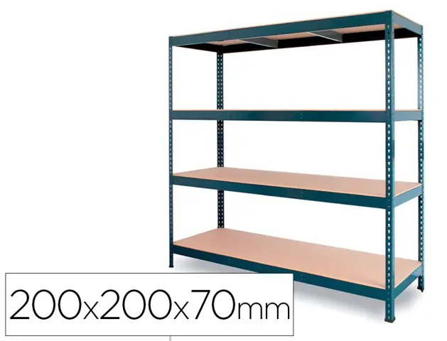 Imagen Estanteria metalica ar stocker 200x200x70 cm 4 estantes 450 kg por estante bandeja de madera sin