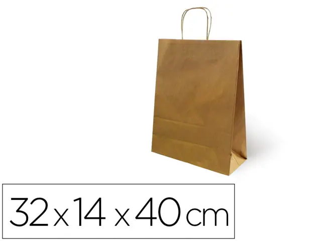 Imagen Bolsa de papel basika kraft reciclado asa retorcida liso natural tamao "l" 320x140x400 mm