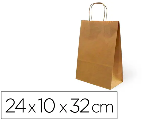 Imagen Bolsa de papel basika kraft reciclado asa retorcida liso natural tamao "s" 240x100x320 mm