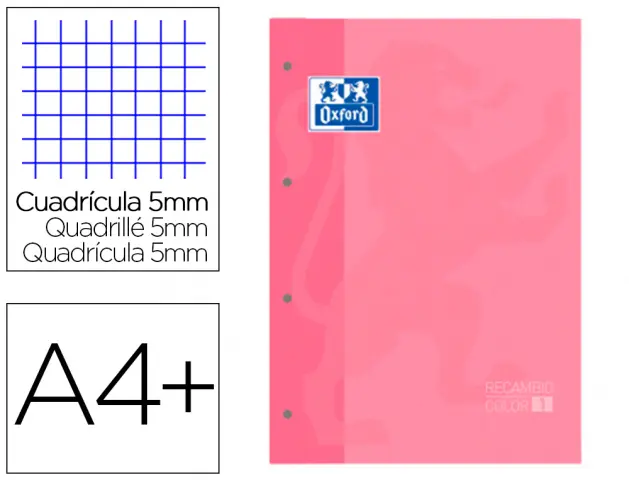 Imagen Recambio color 1 oxford din a4+ 80 hojas 90 gr cuadro 5 mm 4 taladros color rosa chicle