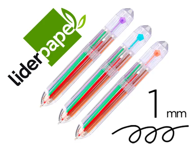 Imagen Boligrafo liderpapel 10 en 1 cuerpo transparente 10 colores 1 mm retractil