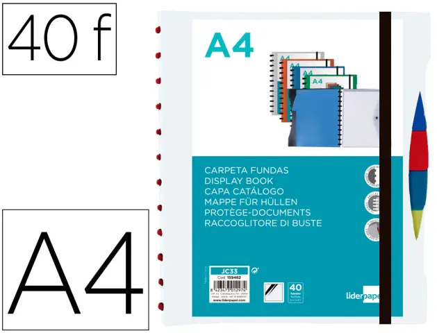 Imagen Carpeta liderpapel a4 con 40 fundas intercambiables 5 sep sobre y gomilla portada y lomopersonalizable transparente