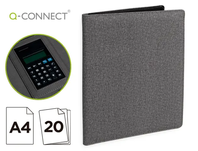 Imagen Carpeta portafolios q-connect a4 con calculadora bloc 20 hojas y departamentos interiores color gris 250x315
