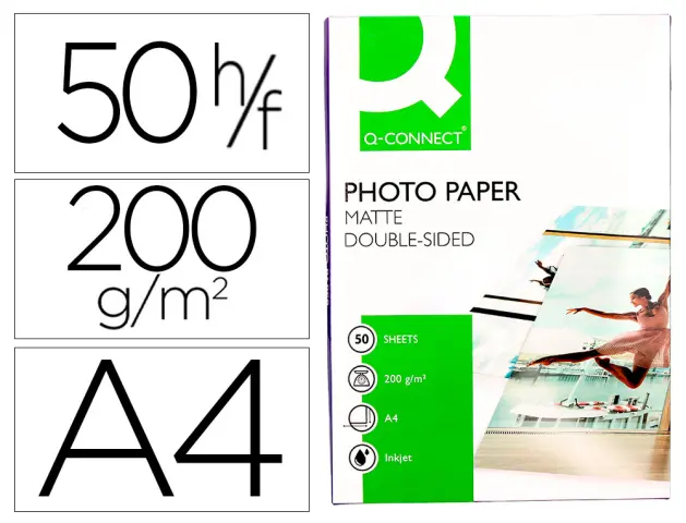 Imagen Papel q-connect foto mate doble cara din a4 para fotocopiadoras e impresoras ink jet bolsa de 50 hojas 220