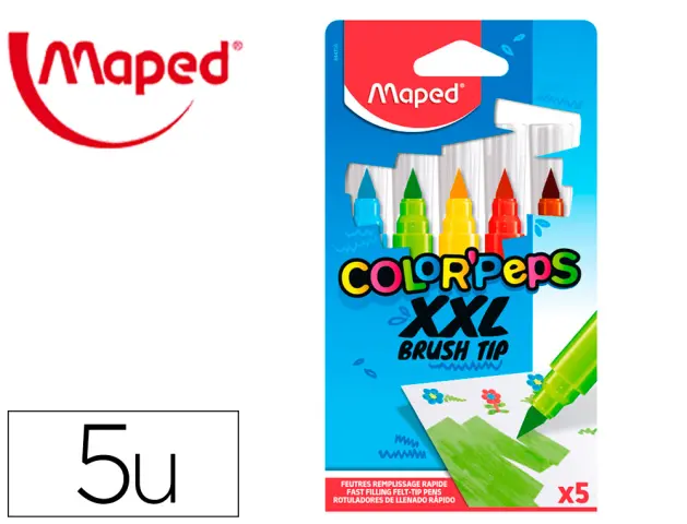 Imagen Rotulador maped color peps jumbo punta pincel caja de 5 colores surtidos