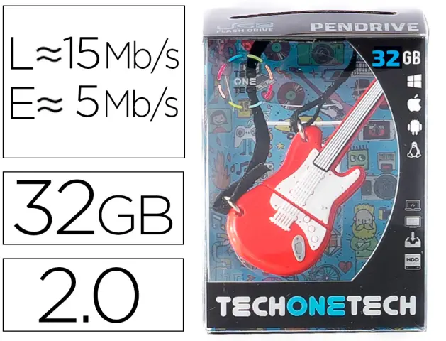 Imagen Memoria usb tech on tech guitarra red one 32 gb