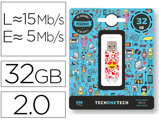 Imagen Memoria usb tech on tech emojitech heart eyes 32 gb