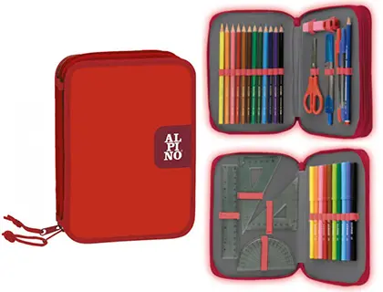 Imagen Plumier escolar alpino pequeo doble cremallera rojo 33 piezas