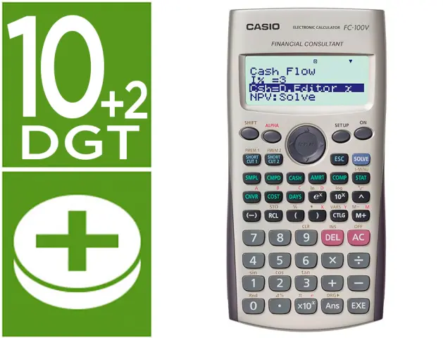 Imagen Calculadora casio fc-100v financiera 4 lineas 10+2 digitos almacenamiento flash calculo de ganancias con tapa