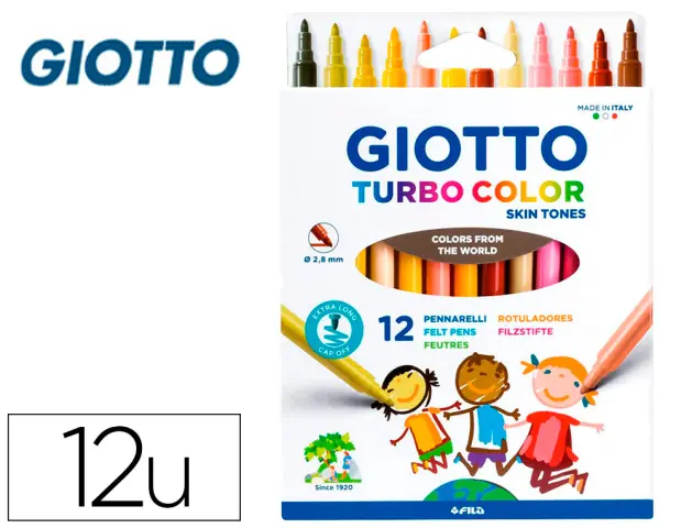 Imagen Rotulador giotto turbo color skin tones caja de 12 colores surtidos lavables punta bloqueada
