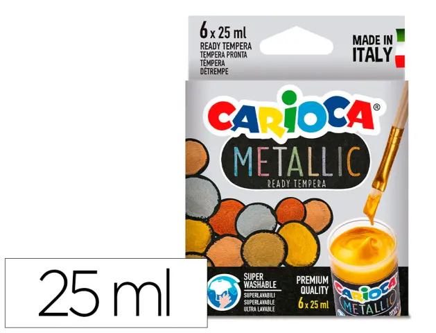 Imagen Tempera escolar carioca metallic bote 25 ml caja de 6 colores surtidos