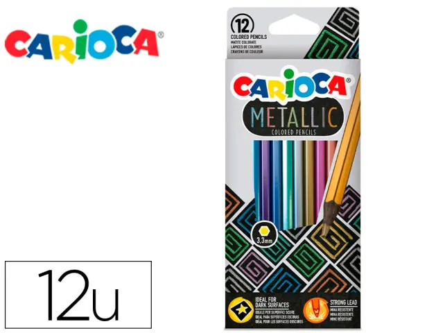 Imagen Lapices de colores carioca metallic hexagonal mina 3,3 mm caja de 12 colores surtidos