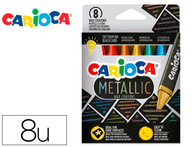 Imagen Lapices de cera carioca metallic triangular caja de 8 colores surtidos