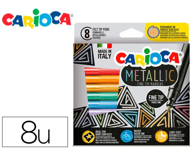 Imagen Rotulador carioca metallic punta fina caja de 8 colores surtidos