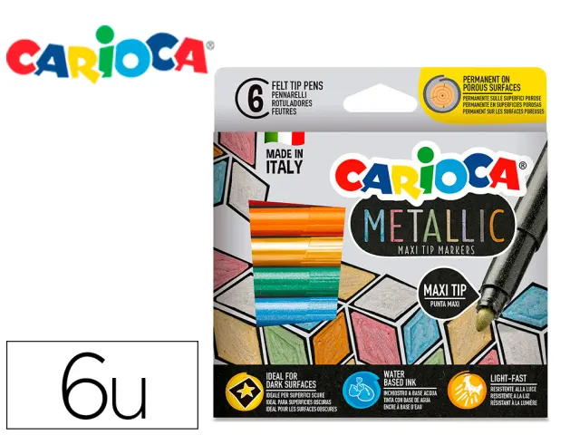 Imagen Rotulador carioca metallic punta maxi 6 mm caja de 6 colores surtidos