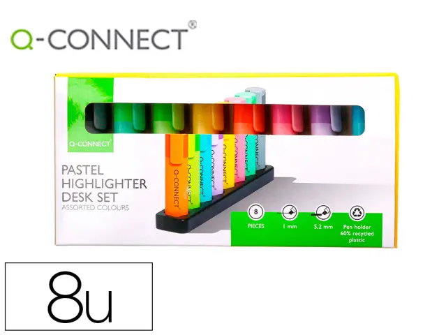Imagen Rotulador q-connect fluorescente pastel punta biselada estuche de sobremesa 8 colores surtidos