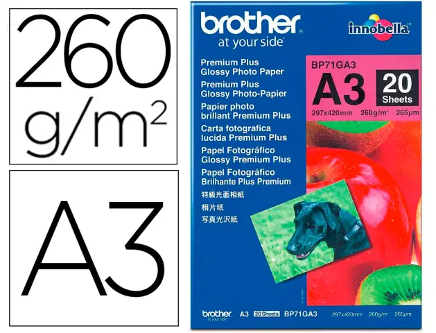 Imagen Papel foto brother brillante a3 260g/m2 paquete 20 hojas
