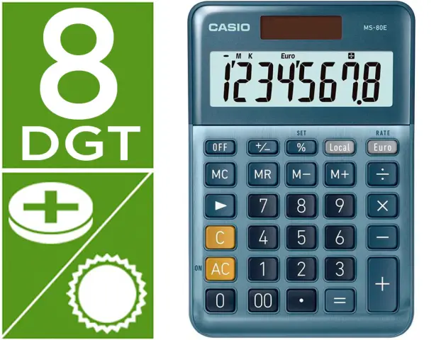 Imagen Calculadora casio ms-80e sobremesa 8 digitos tx +/- tecla doble cero color azul