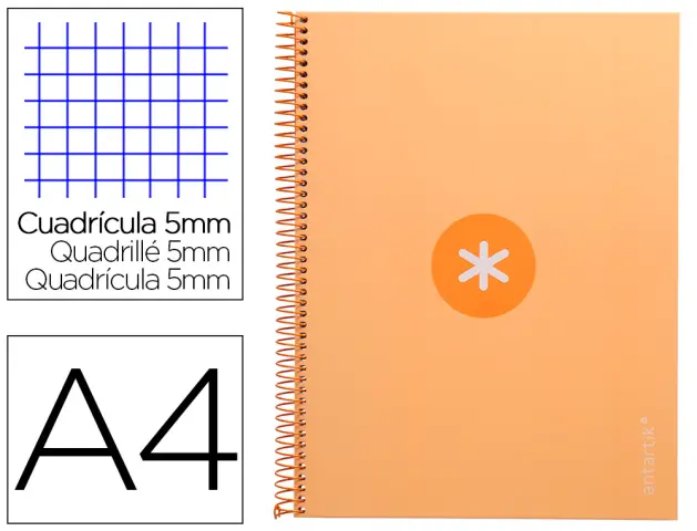 Imagen Cuaderno espiral liderpapel a4 micro antartik tapa forrada 80h 90 gr cuadro 5mm 1 banda 4 taladros amarillo cl