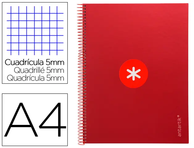 Imagen Cuaderno espiral liderpapel a4 micro antartik tapa forrada 80h 90 gr cuadro 5mm 1 banda 4 taladros frambuesa