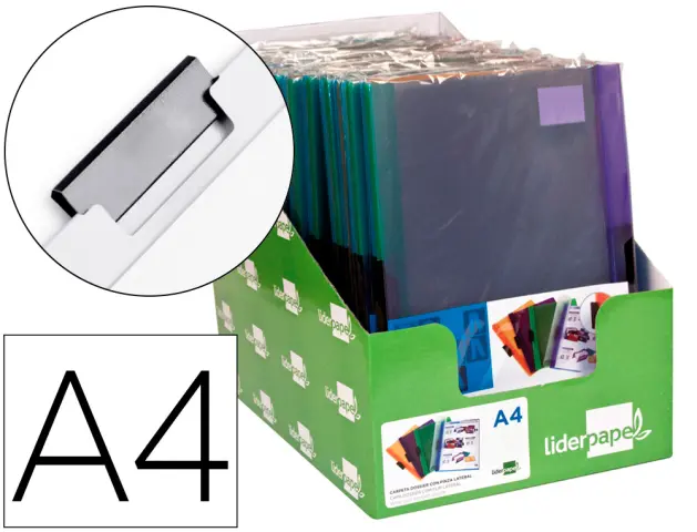 Imagen Carpeta liderpapel dossier pinza lateral polipropileno din a4 30 hojas pack de 4 colores surtidos