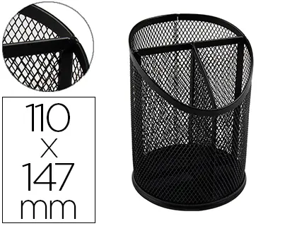 Imagen Cubilete portalapices q-connect metal rejilla negro con 3 compartimientos diametro 110 altura 147 mm