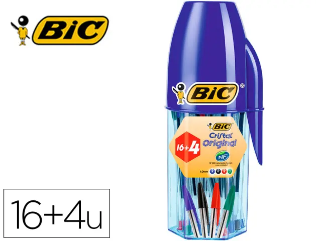 Imagen Boligrafo bic cristal mega tubo 16+4 unidades colores surtidos 8 azules / 5 negros / 4 rojos/ 3 verdes