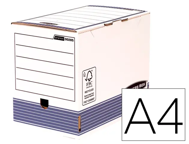 Imagen Caja archivo definitivo fellowes a4 carton reciclado 100% lomo 200 mm montaje automatico color azul