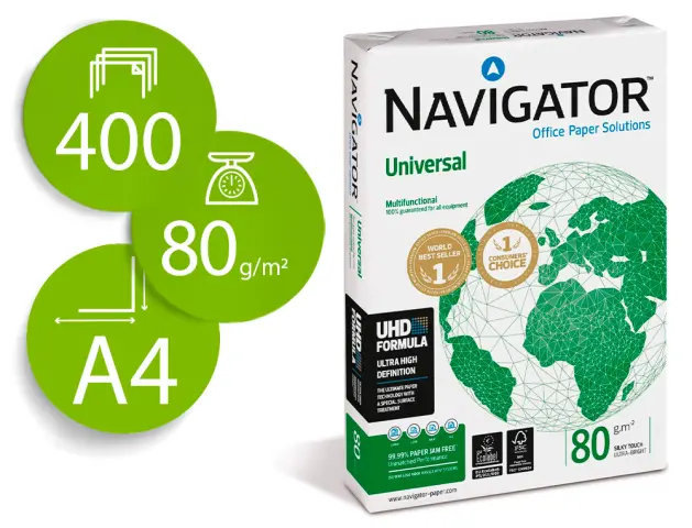 Imagen Papel fotocopiadora navigator din a4 80 gramos paquete de 400 hojas