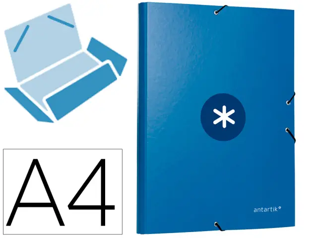 Imagen Carpeta liderpapel antartik gomas a4 3 solapas carton forrado azul oscuro