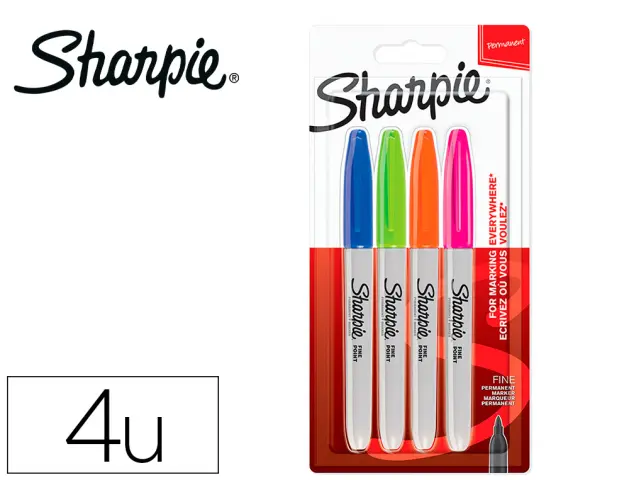 Imagen Rotulador sharpie permanente fino blister 4 unidades colores fantasia surtidos