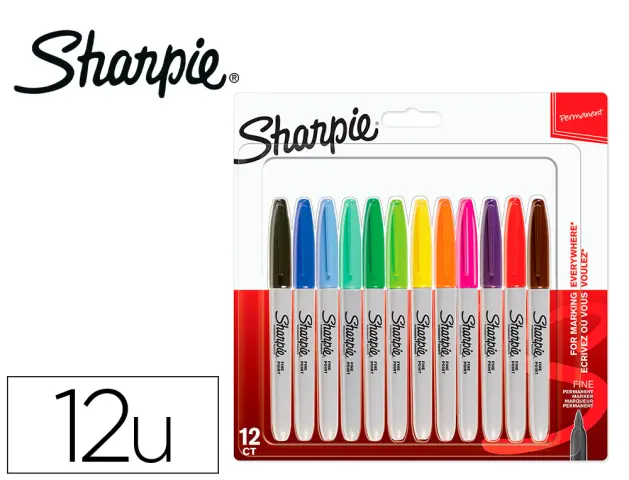 Imagen Rotulador sharpie permanente fino blister 12 unidades colores surtidos