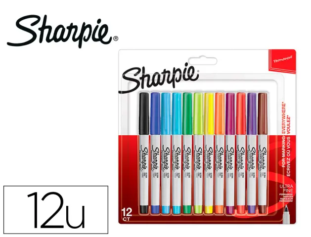 Imagen Rotulador sharpie permanente ultrafino blister 12 unidades colores surtidos