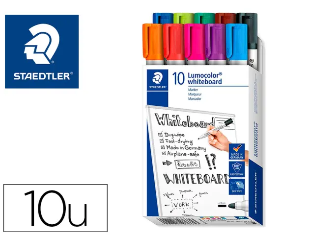 Imagen Rotulador staedtler lumocolor 351 para pizarra blanca punta redonda 2 mm recargable caja de 10 unidades colores