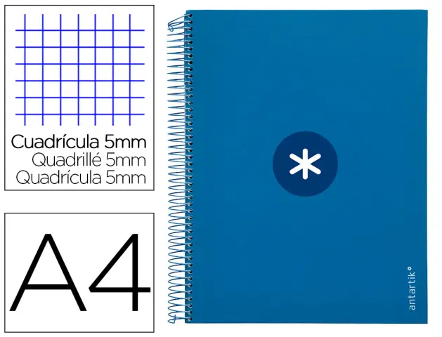 Imagen Cuaderno espiral liderpapel a4 micro antartik tapa forrada120h 100 gr cuadro 5mm 5 banda4 taladros color azul oscuro