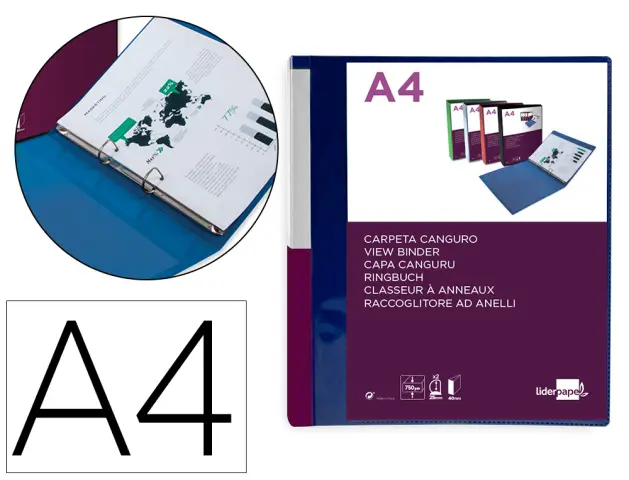 Imagen Carpeta liderpapel canguro 2 anillas 25 mm mixtas polipropileno din a4 azul translucido